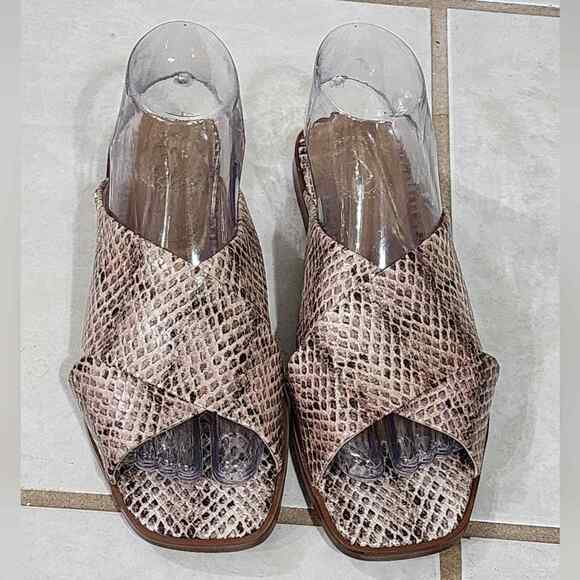 Sam Edelman Idina snakeskin Sesame Slip On Open Toe Mule Slide Flat Sandal sz 7 - Picture 1 of 7